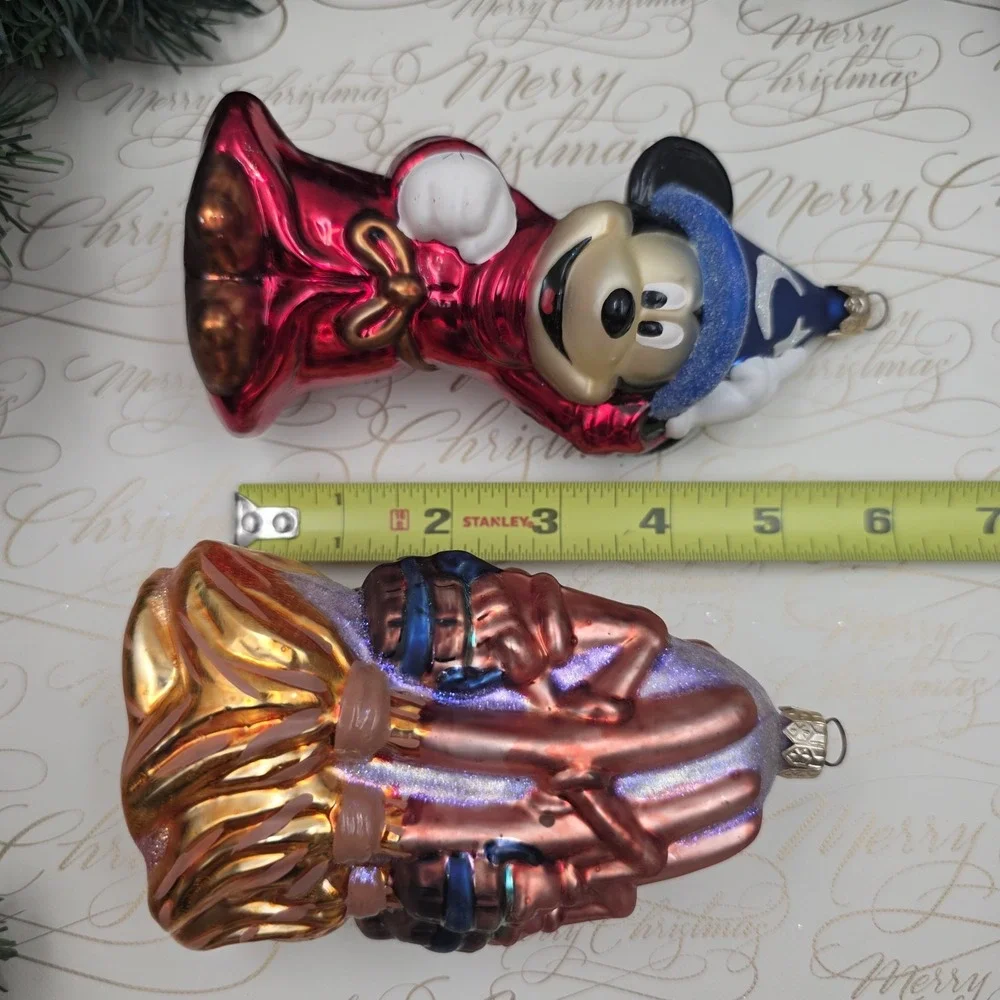 1999 Christopher Radko Disney Fantasia Sorcerer Mickey Brooms Glass Ornaments